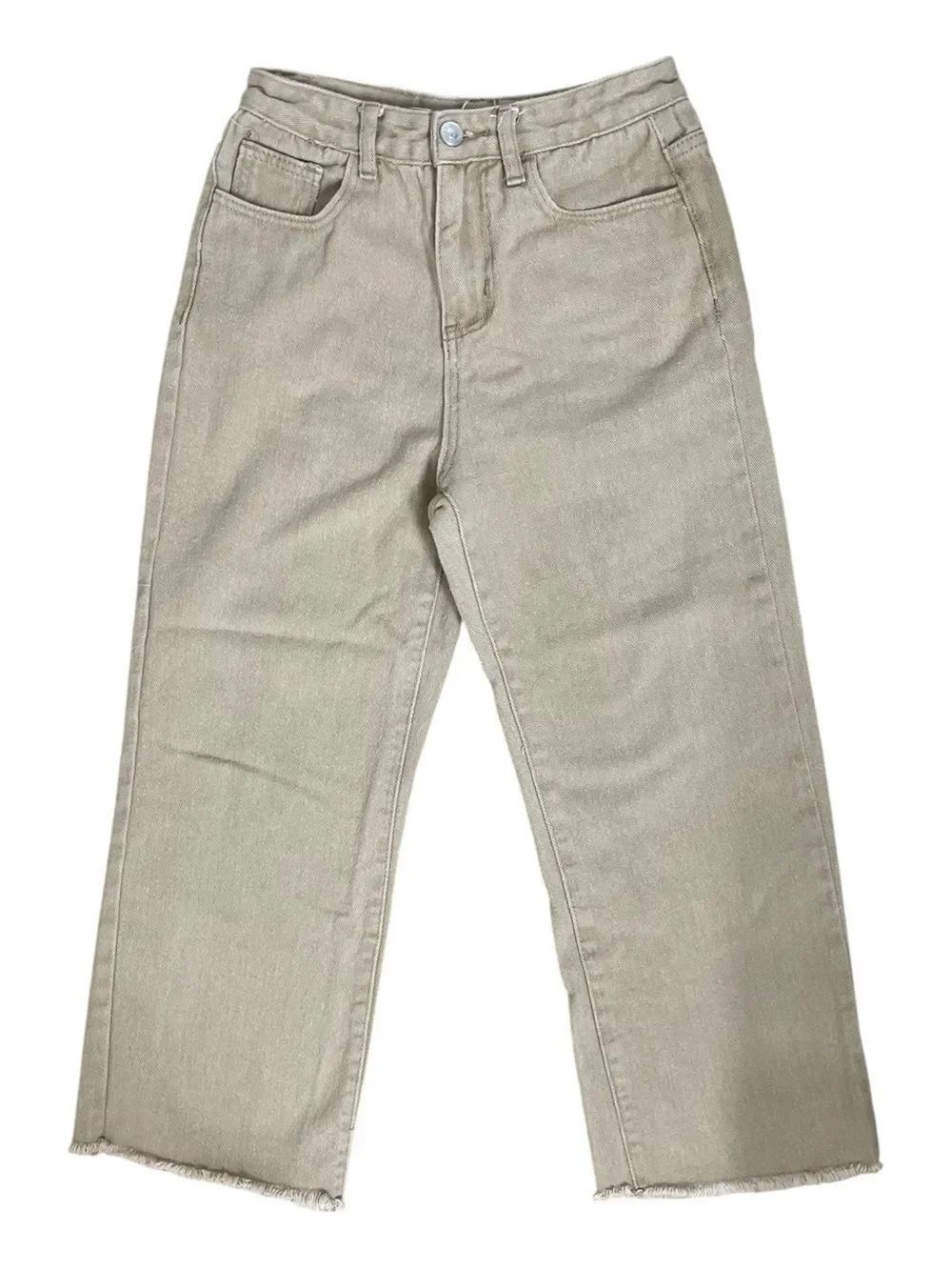Princess Polly Beige Wide Leg Cropped Jeans Raw Hem High Rise